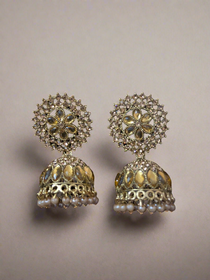 Floral pearl jhumkas
