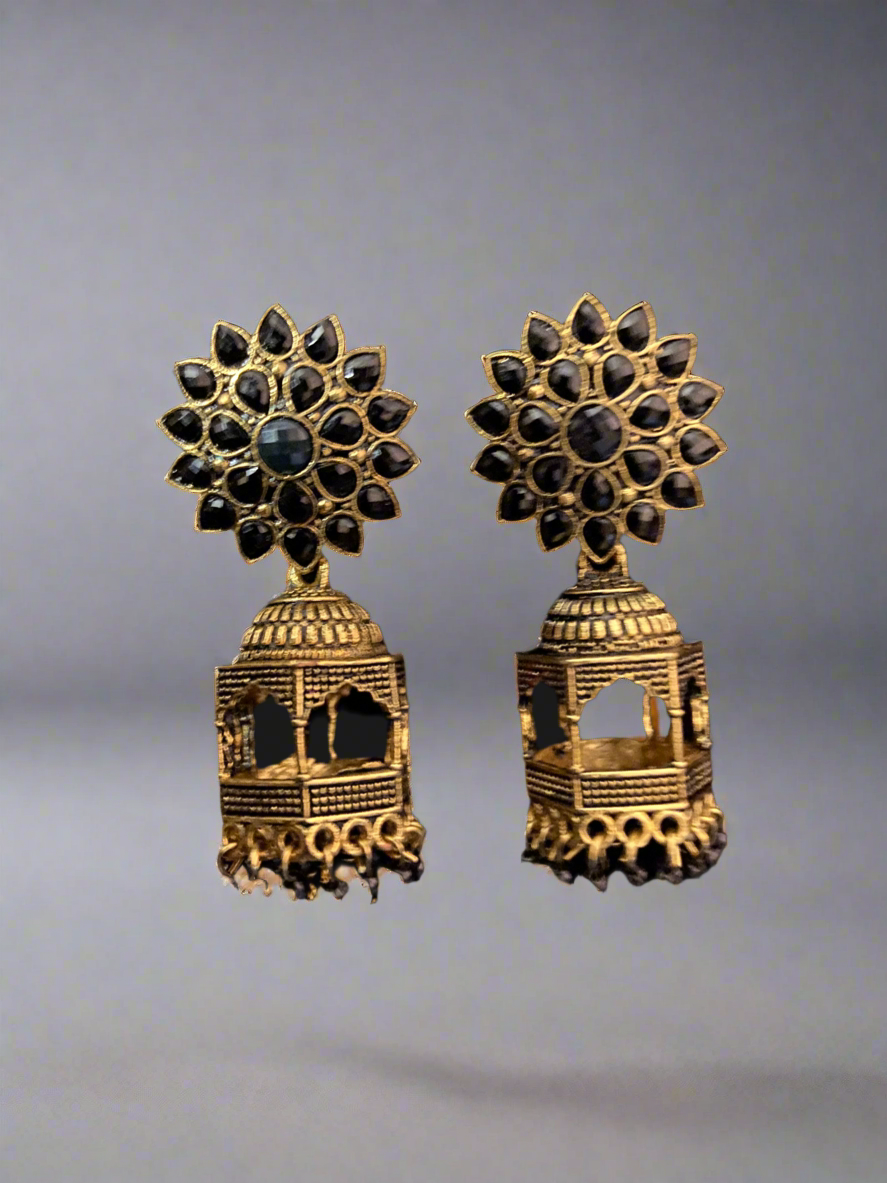 Black colour floral jhumkas 
