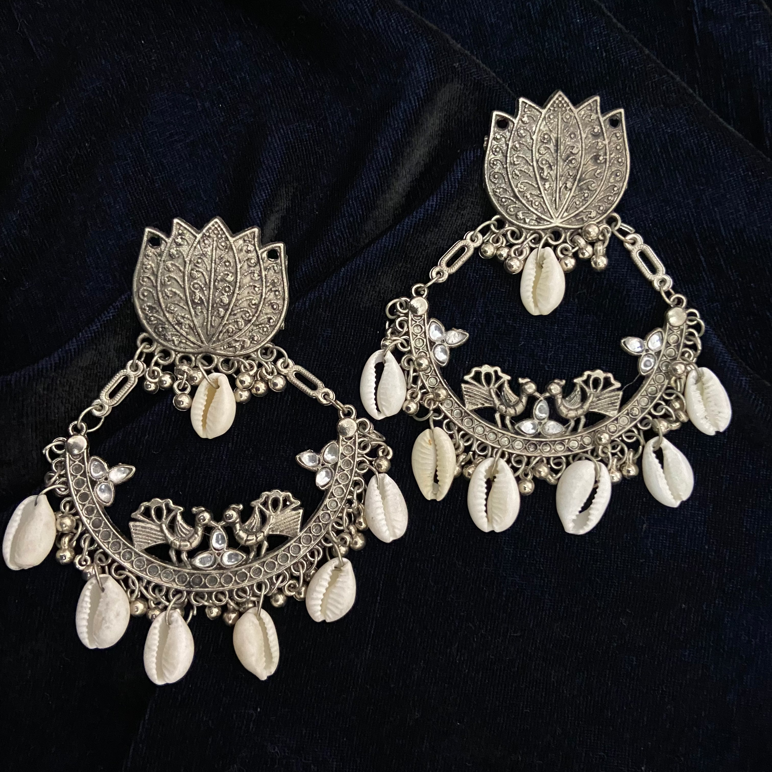 Lotus and shells oxidised chandbaaliyaan