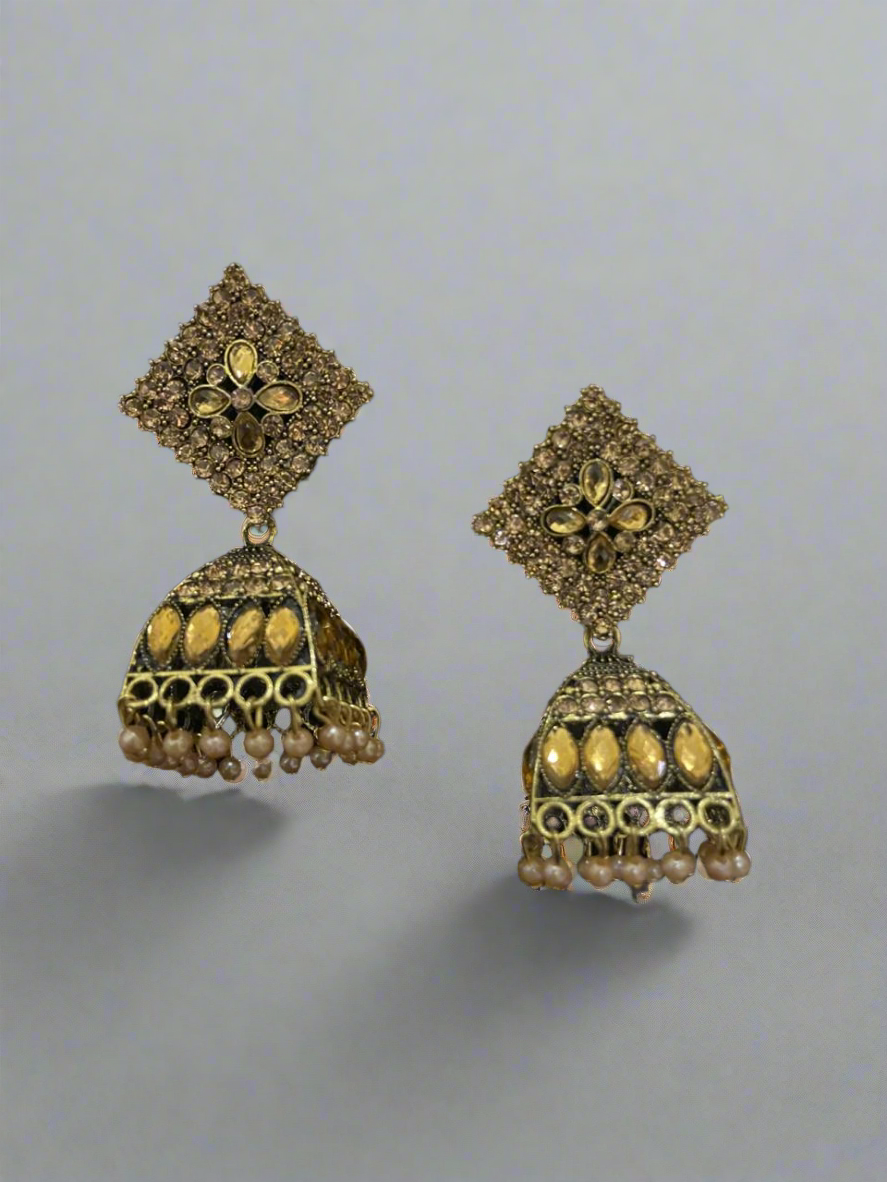 Square style pearl jhumkas