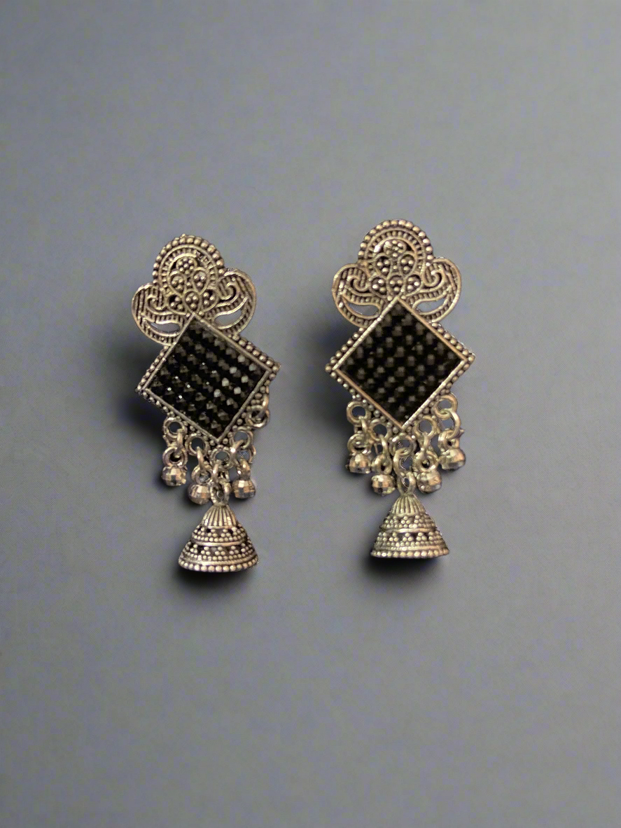Oxidised silver drop jhumkas