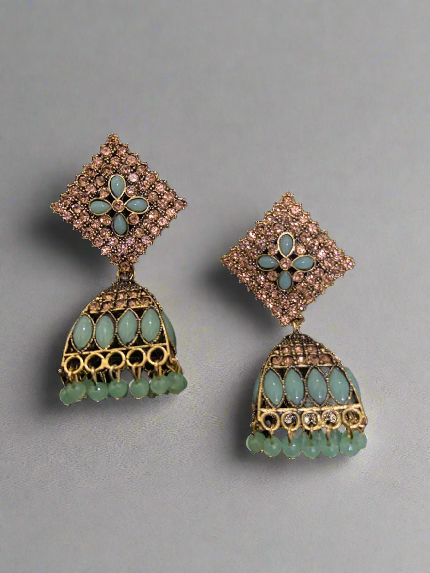 Square style pearl jhumkas