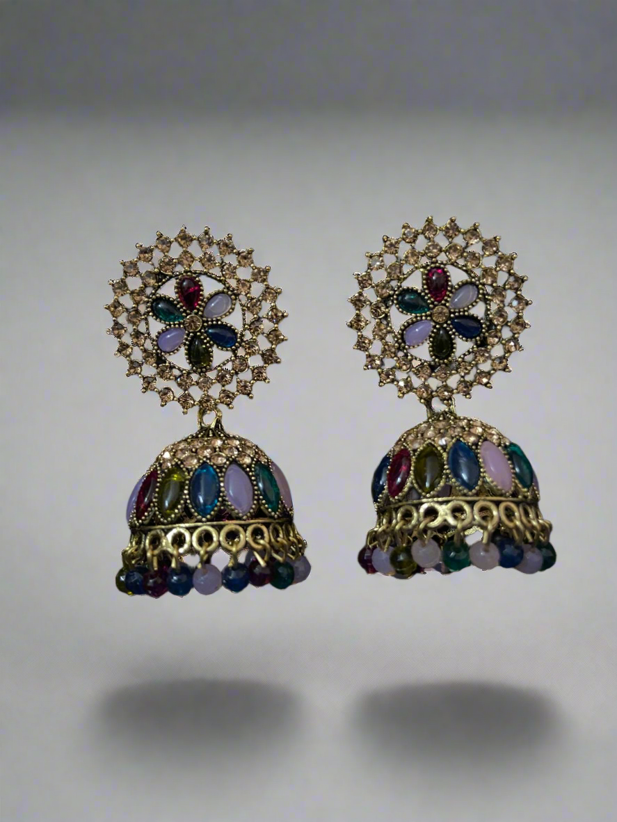 Multicolored floral pearl jhumkas