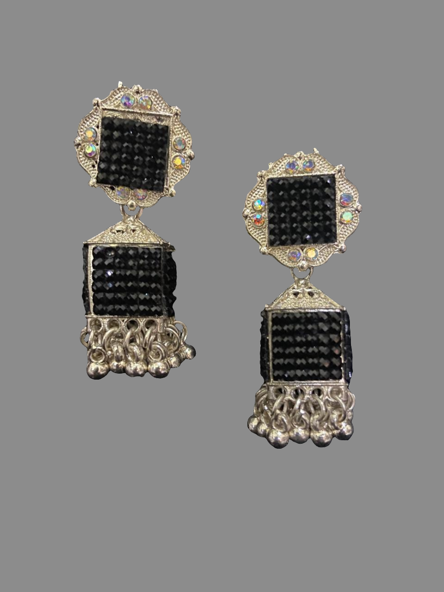 Silver and black jhumkas