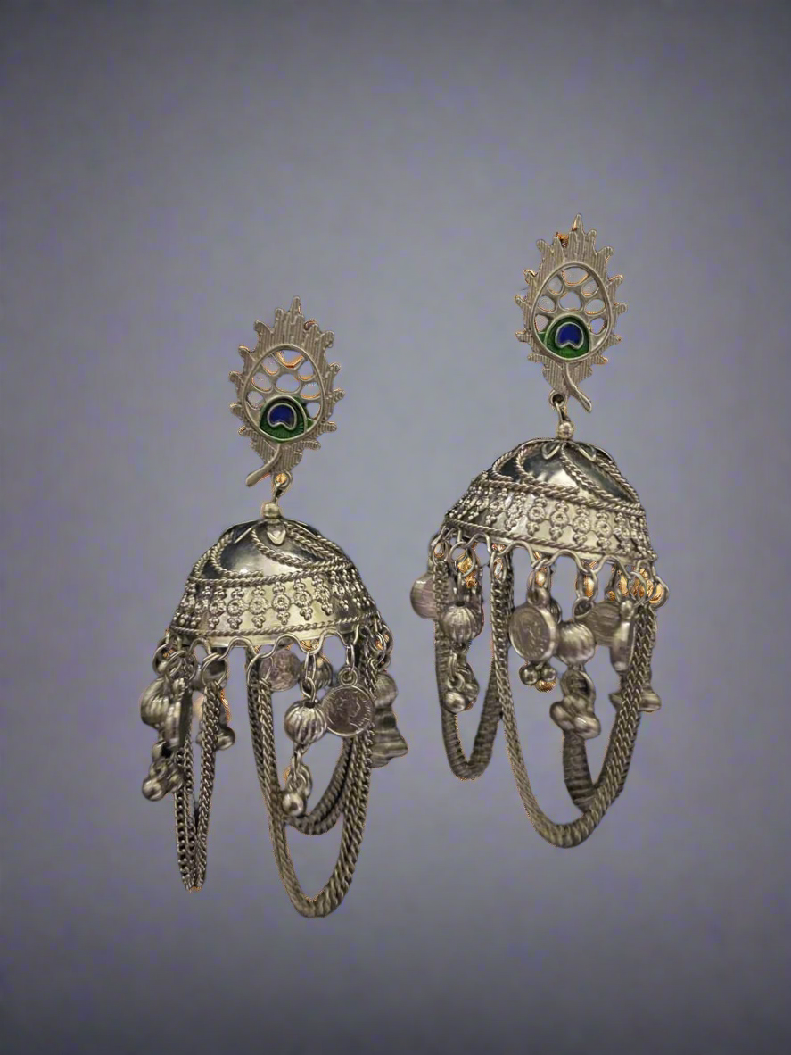 Morpankh oxidised jhumkas