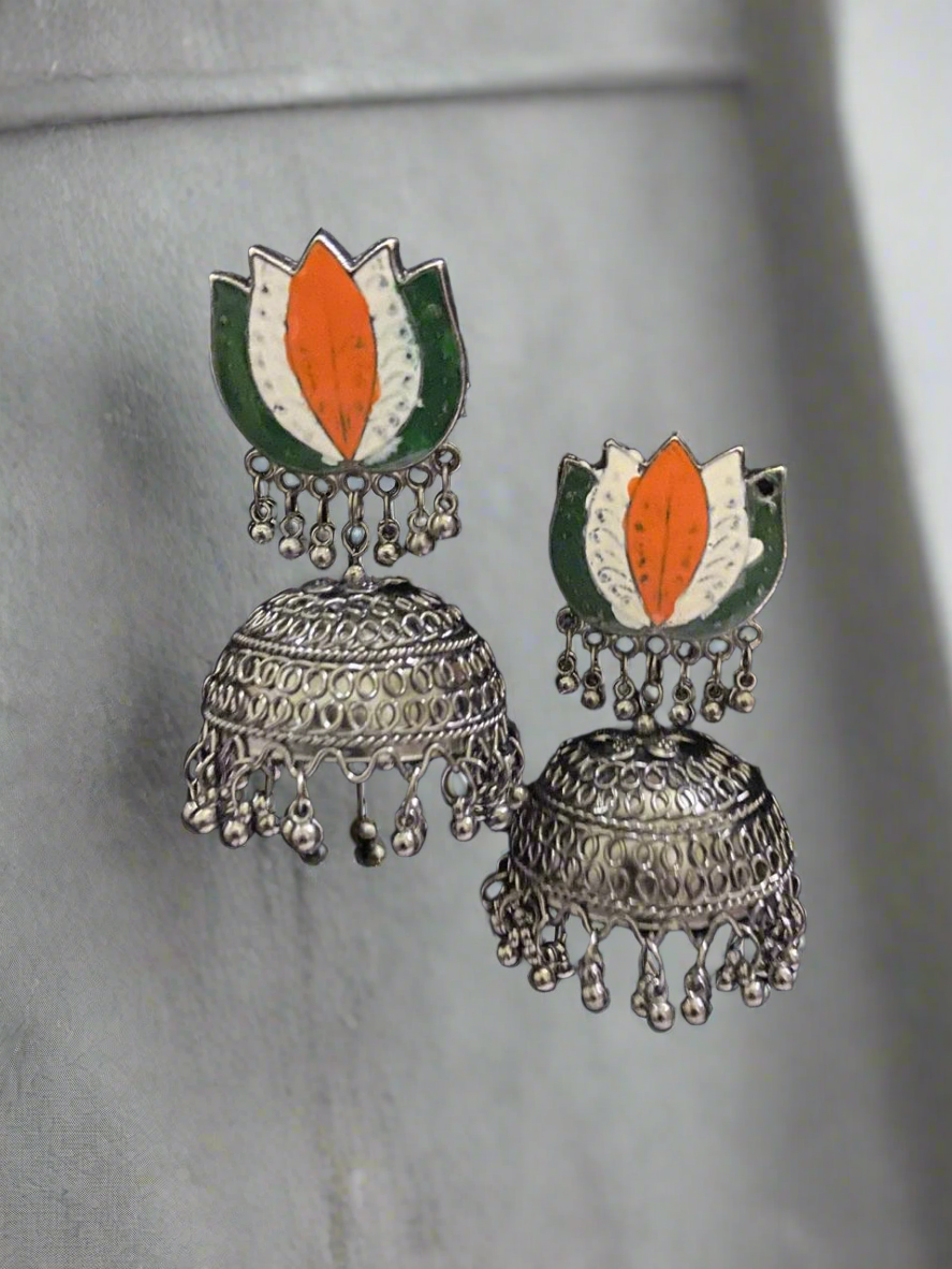 Oxidised lotus jhumkas