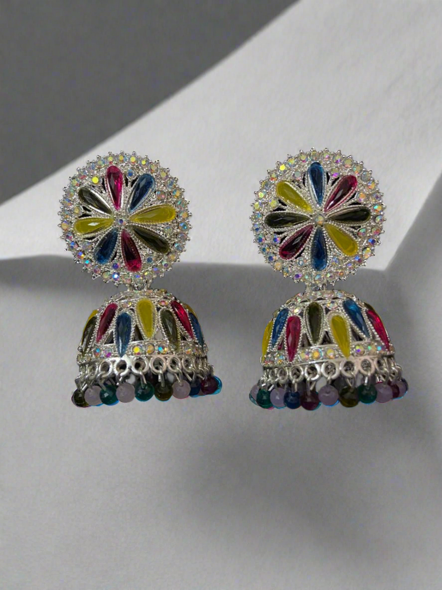 Floral stoned dome jhumkas