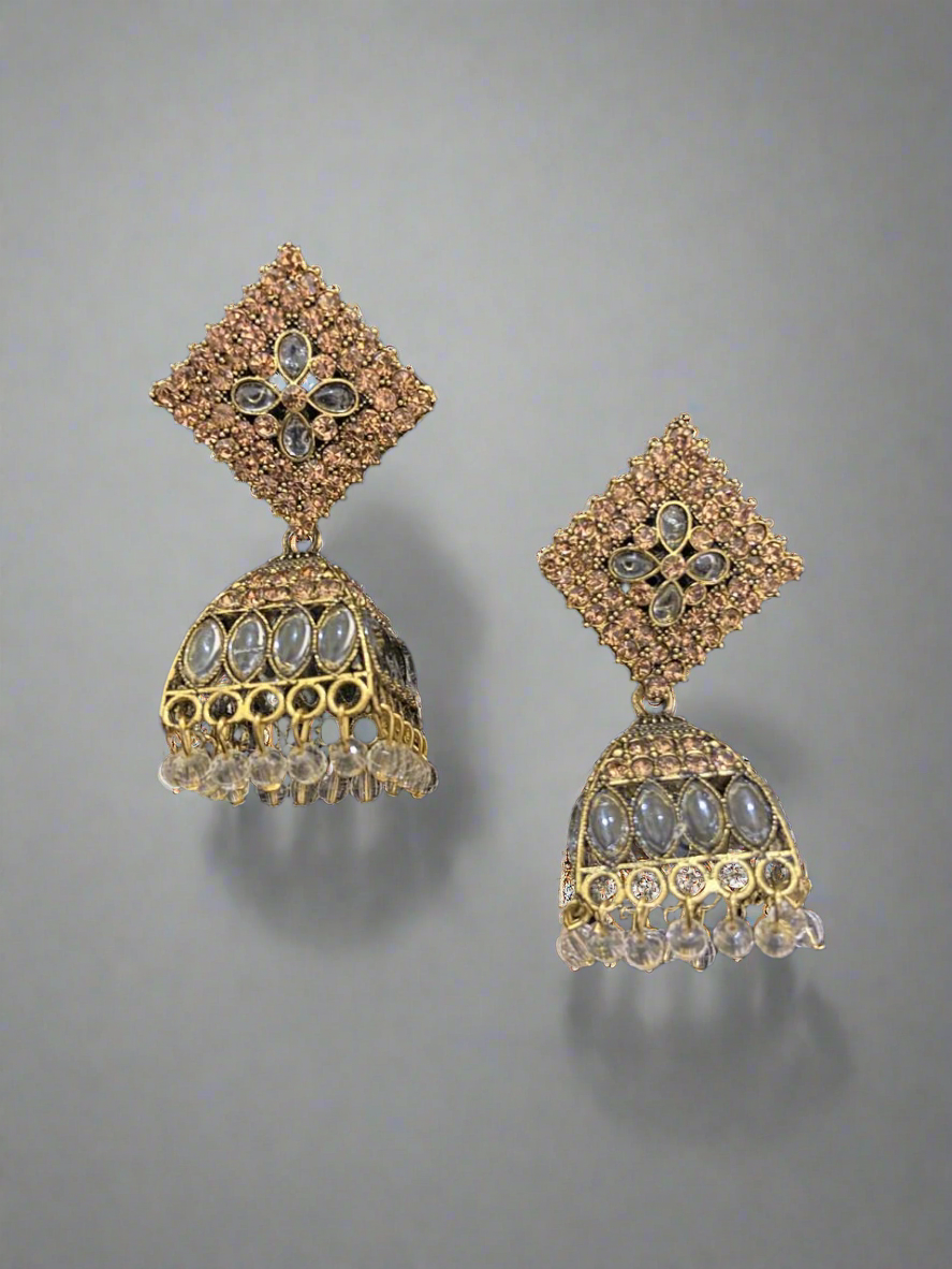 Square style pearl jhumkas
