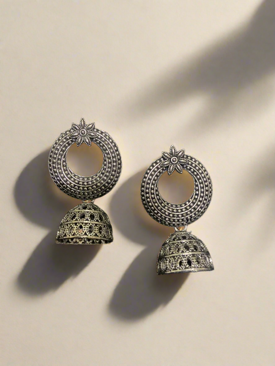 Moon shaped oxidised jhumki with dome