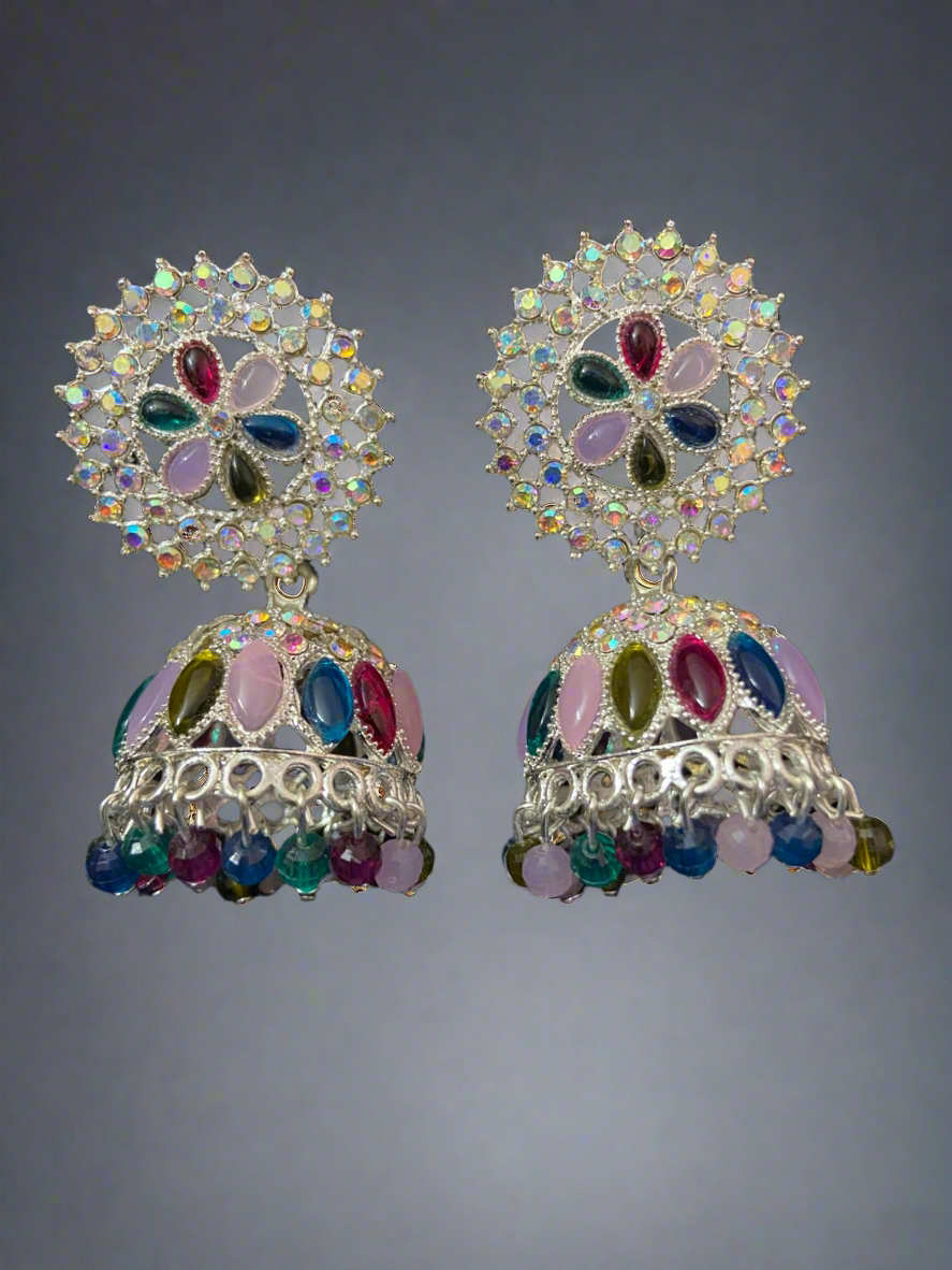 Multicolored floral pearl jhumkas