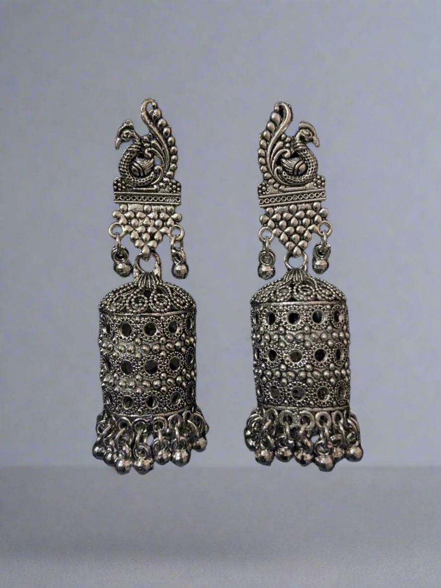 Oxidised peacock jhumka