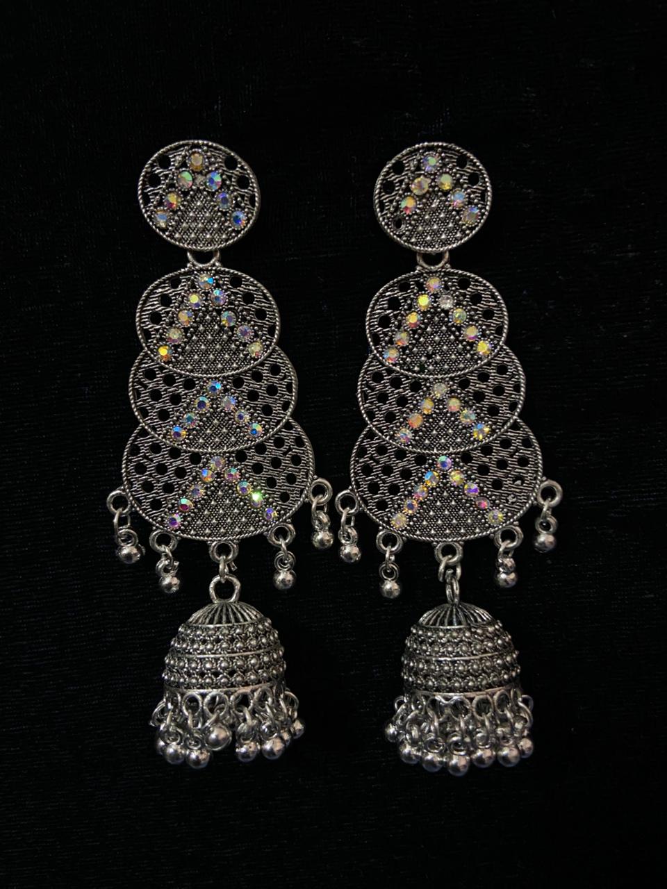 Oxidised long bell jhumkas
